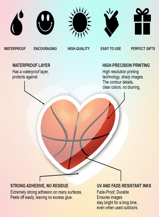 BEATRI Basketball Stickers for Boys - 50Pcs, Cool Basketball Sports Decor & Party Favors for Laptop, Water Bottle, Skateboard & Travel Gear | Non-Repeating Decals, High-Definition Print - Image 4